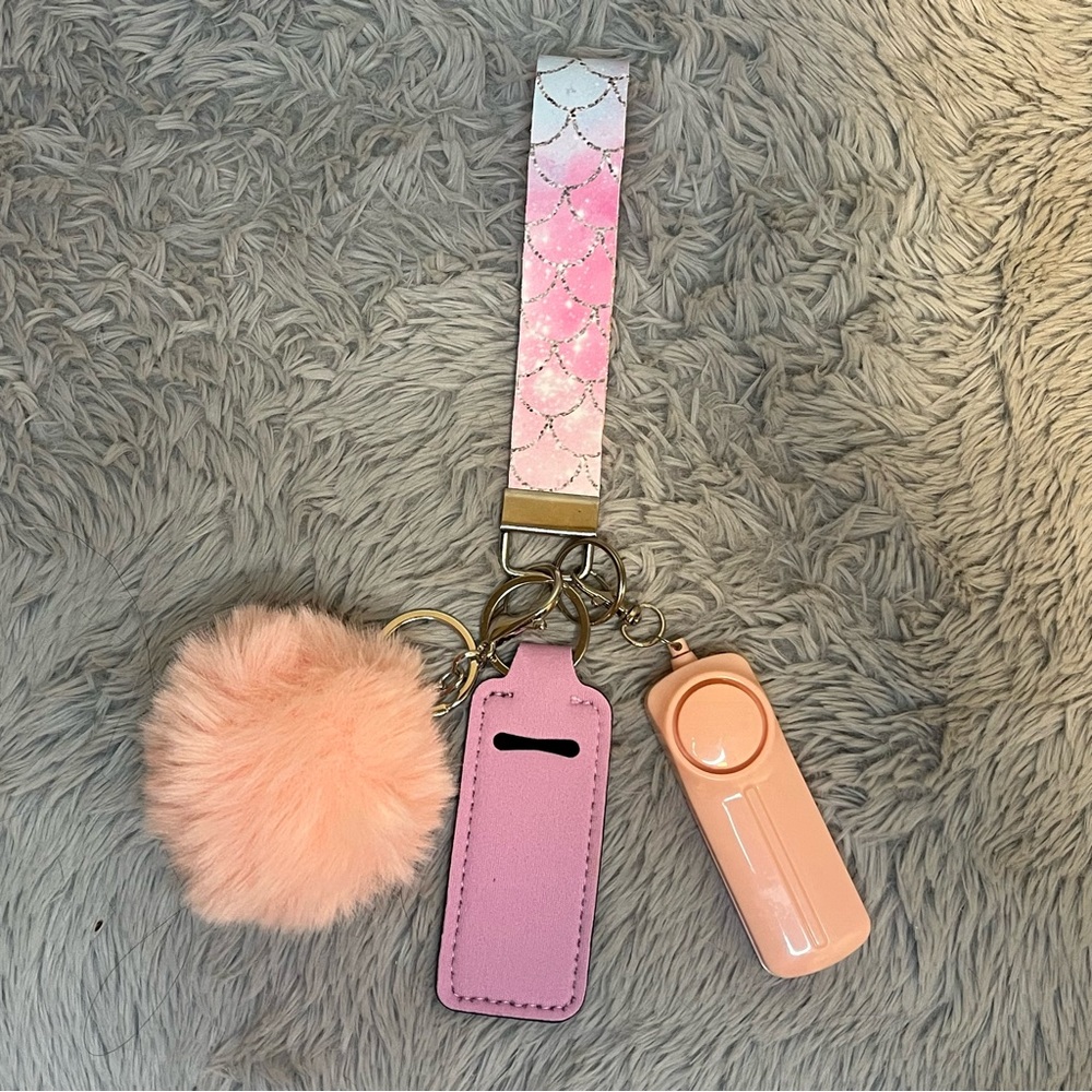 Pink mermaid Handmade Faux Leather Wristlet Keychain Accessory Set
